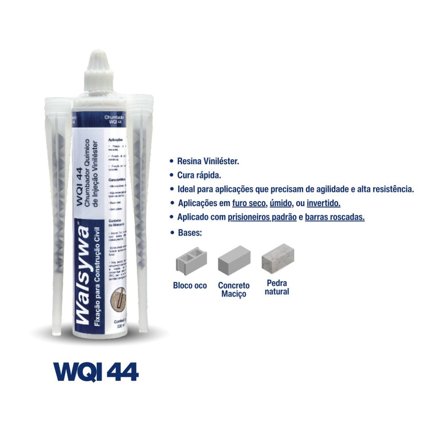 Kit 10 Unidades de Olhal Ancoragem + 10 Barras 14cm Inox + Chumbador Químico WQI 44 345ml Linha De Vida 25kn