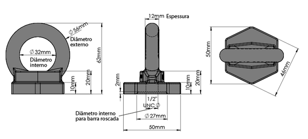 Kit 3 unid. Olhal de Ancoragem INOX 25kn linha de vida
