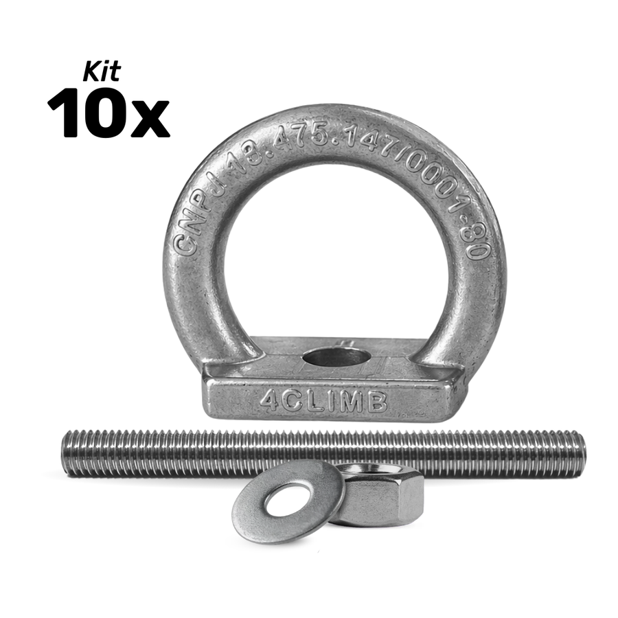 Kit 10 und Olhal de Ancoragem Aço Inox 304 15kn + Barra 14cm + Brinde Linha Profissional 4climb