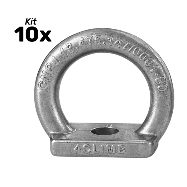 Kit 10Und Olhal de Ancoragem Aço Inox 304 1.500 kgF / 15kn Linha Profissional 4climb