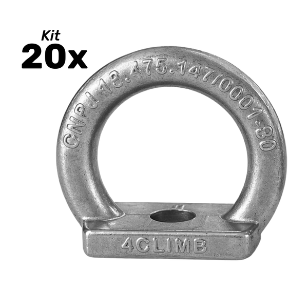 Kit 20Und Olhal de Ancoragem Aço Inox 304 1.500 kgF / 15kn Linha Profissional 4climb
