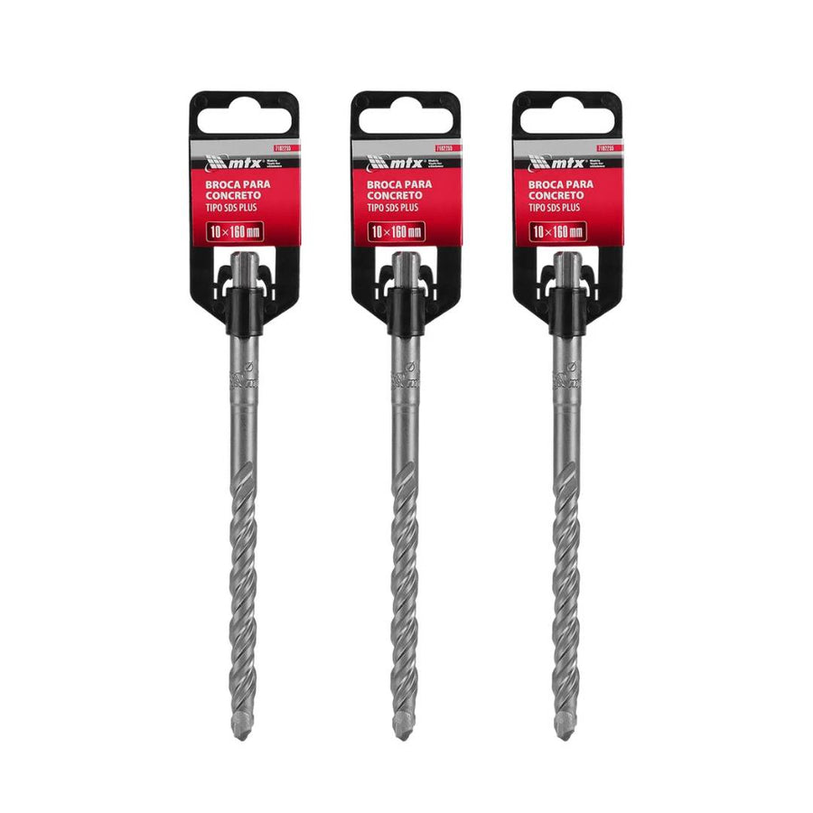 Kit 3 Unid Broca Concreto SDS Plus MTX Profissional 10mm x 160mm