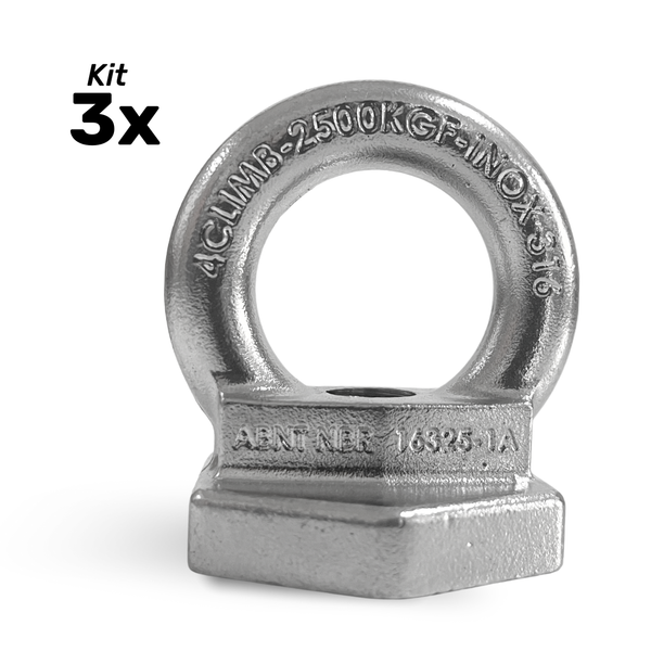 Kit 3 unid. Olhal de Ancoragem INOX 25kn linha de vida