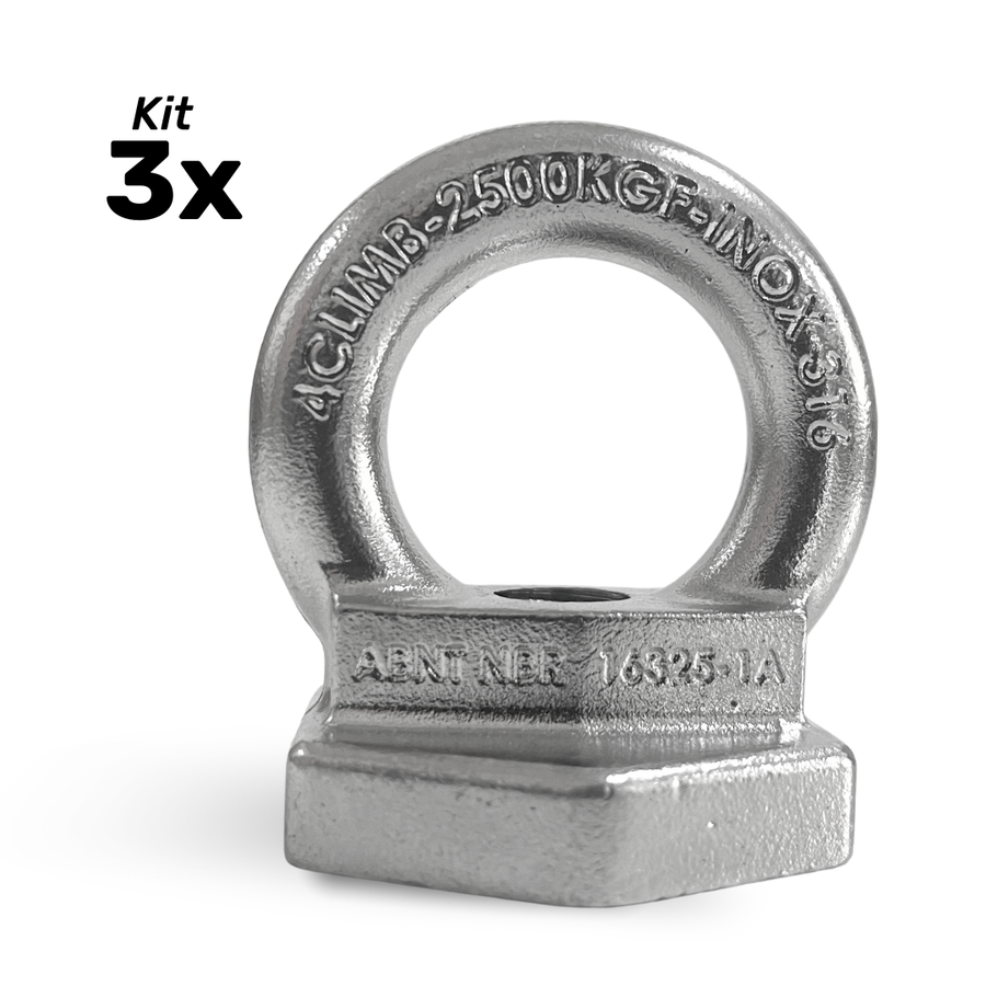 Kit 3 unid. Olhal de Ancoragem INOX 25kn linha de vida