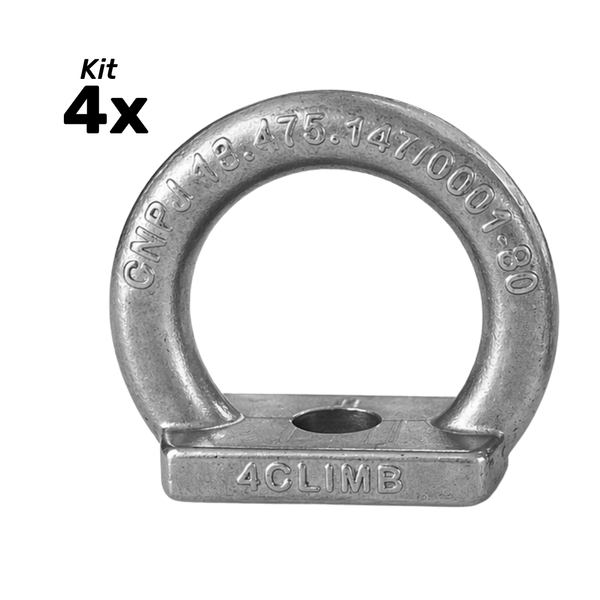 Kit 4Und Olhal de Ancoragem Aço Inox 304 1.500 kgF / 15kn Linha Profissional 4climb