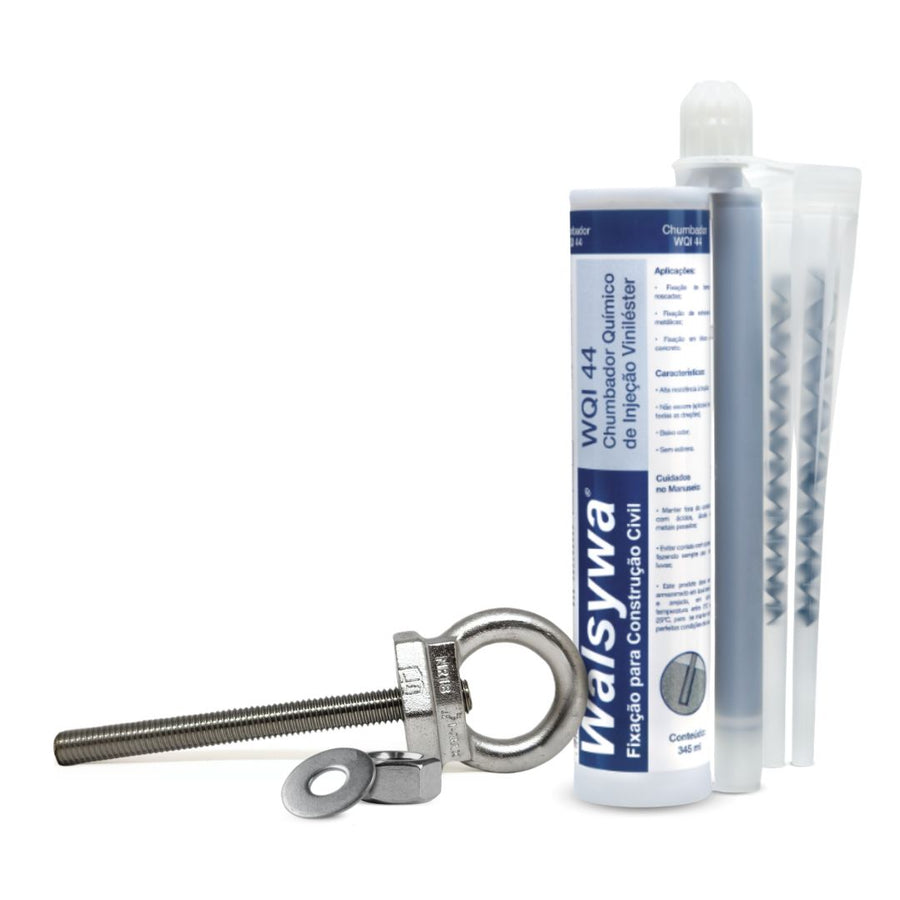 Kit 40 Unidades de Olhal Ancoragem + 40 Barras 14cm Inox + 3 Chumbador Químico WQI 44 345ml Linha De Vida 25kn
