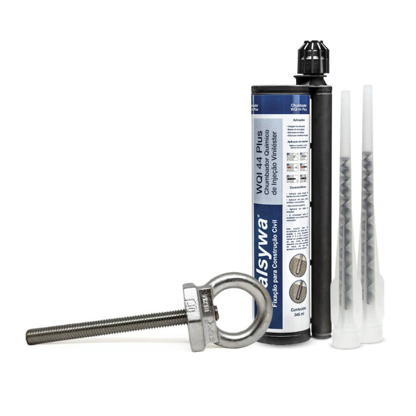 Kit 40 Unidades de Olhal Ancoragem + 40 Barras 14cm Inox + 3 Chumbador Químico WQI 44 345ml Linha De Vida 25kn